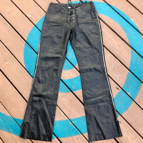 Leather Pants w/ Side Zippers and Laced Fly - Chrome by Carrie Basham - Picture 8 of 8